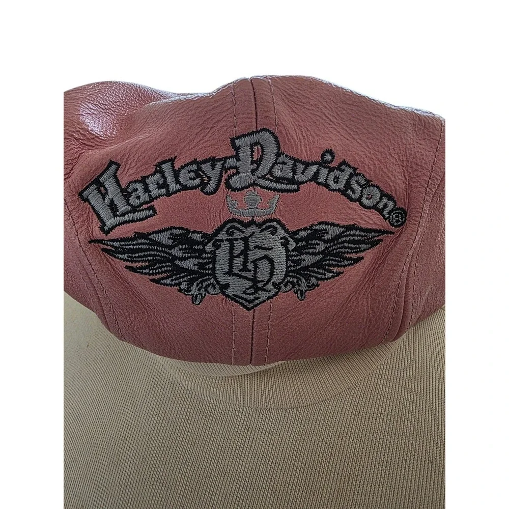Harley-Davidson Pink Leather Hat Cap Fedora Embroidered Winged Crest Logo Small